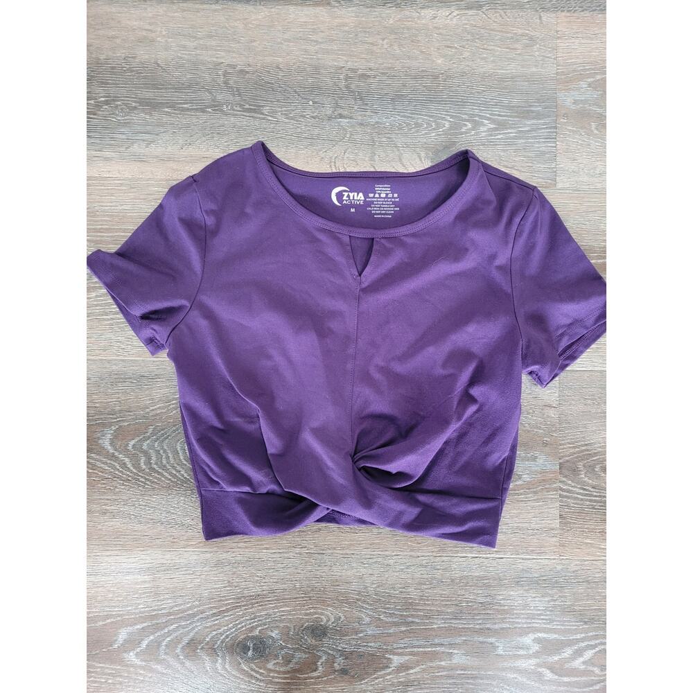Zyia Active Women's Purple Criss‎ Cross Workout Cropped Tee size Medium #9